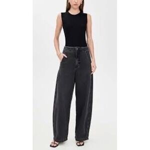 Pistola Lottie High Rise Relaxed Bowed Leg Jeans Zen Faded Black Denim Size 26